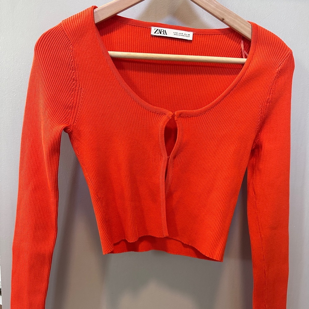 ZARA Ribbed Cutout Cropped Top | Long Sleeve | Size Small